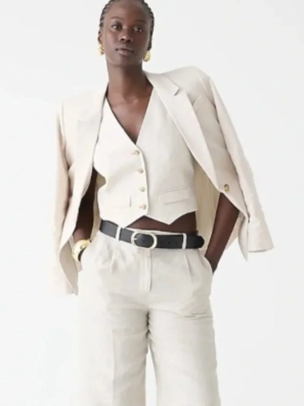 J Crew Stretch Linen Blend Classic Vest, Size 18, Flax/Ivory, NwoT